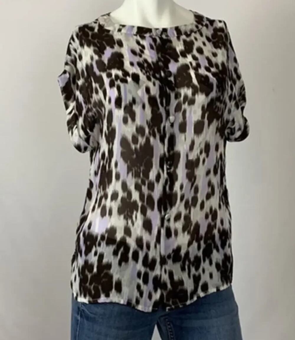 Jennifer Lopez Jlo sheer purple and brown spot top sz S